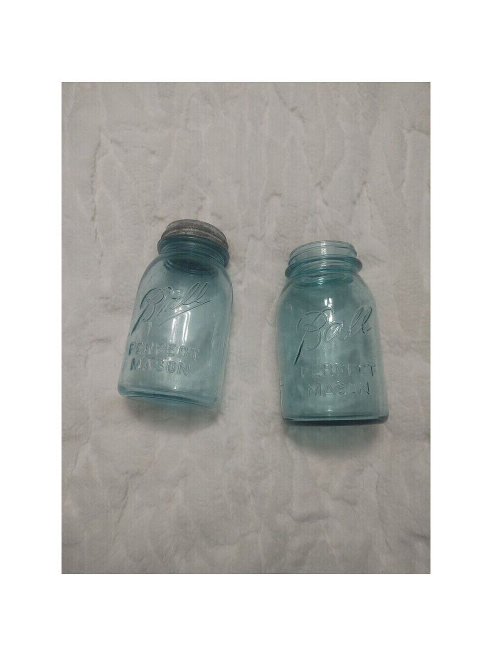 Vintage Blue Glass Ball Mason Jar Extended A Bubbles One Zinc Lid 2 Jars
